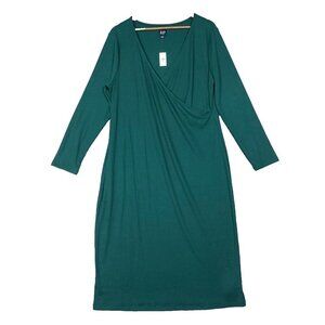 Gap Wrap Dress Women's 2XL Green Ribbed Knit Long Sleeve Minimalist Modest NWT
